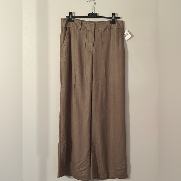 NEW Trina Turk Wide Leg Dress Pant Women's Size 12 Taupe/Brown Pockets $238